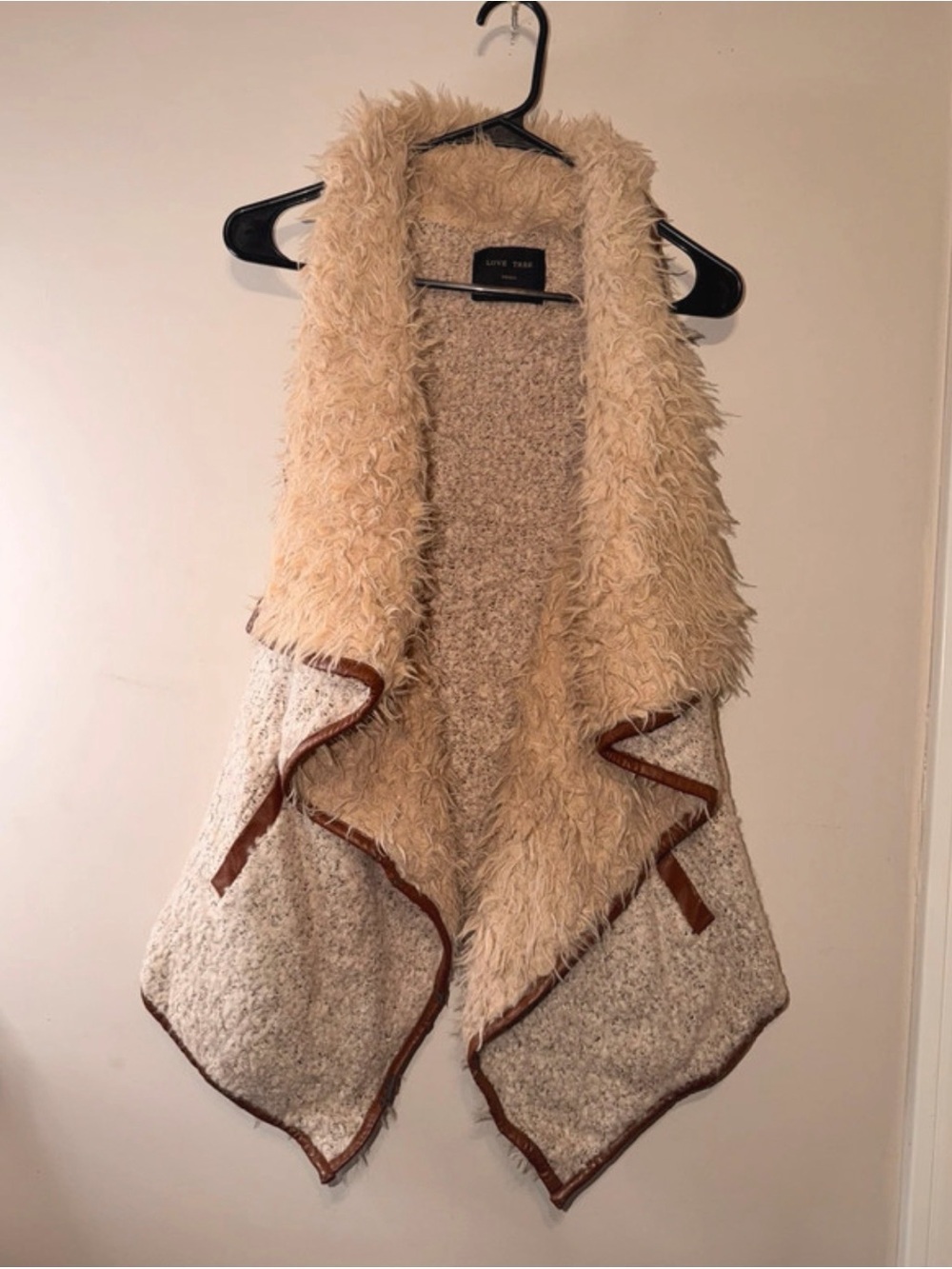 Fluffy Faux-Sherpa Open Front Vest in Cream Love Tree Boutique